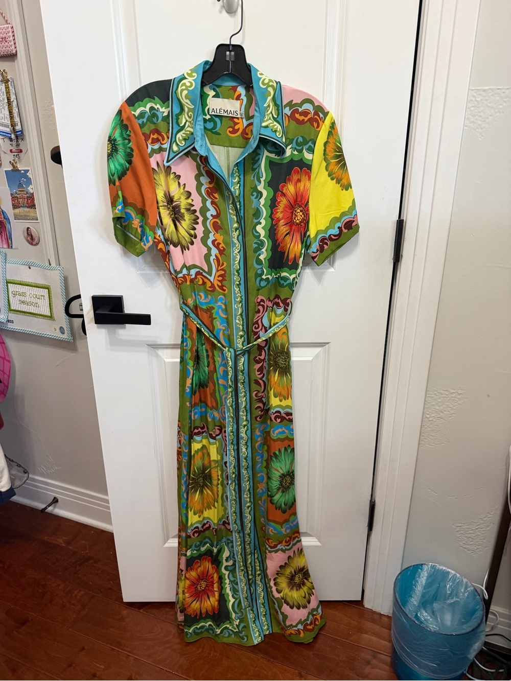 Alemais Multicolor Floral Collared Maxi Dress in Green, Yellow & Orange